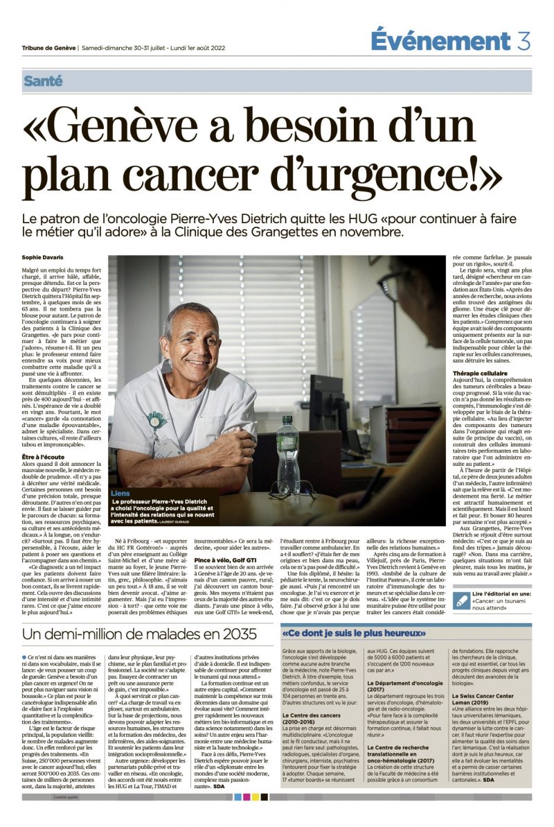 Pierre-Yves Dietrich: « Genève a besoin d’un plan cancer d’urgence! »